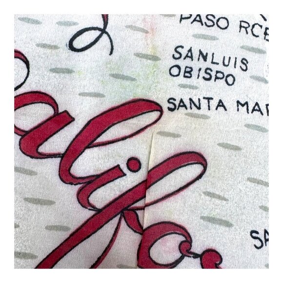 California Map Landmarks Handkerchief 16" Rayon & Silk Hand Rolled Made In Japan - Picture 6 of 8